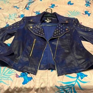 Blue leather spiked jacket size 14